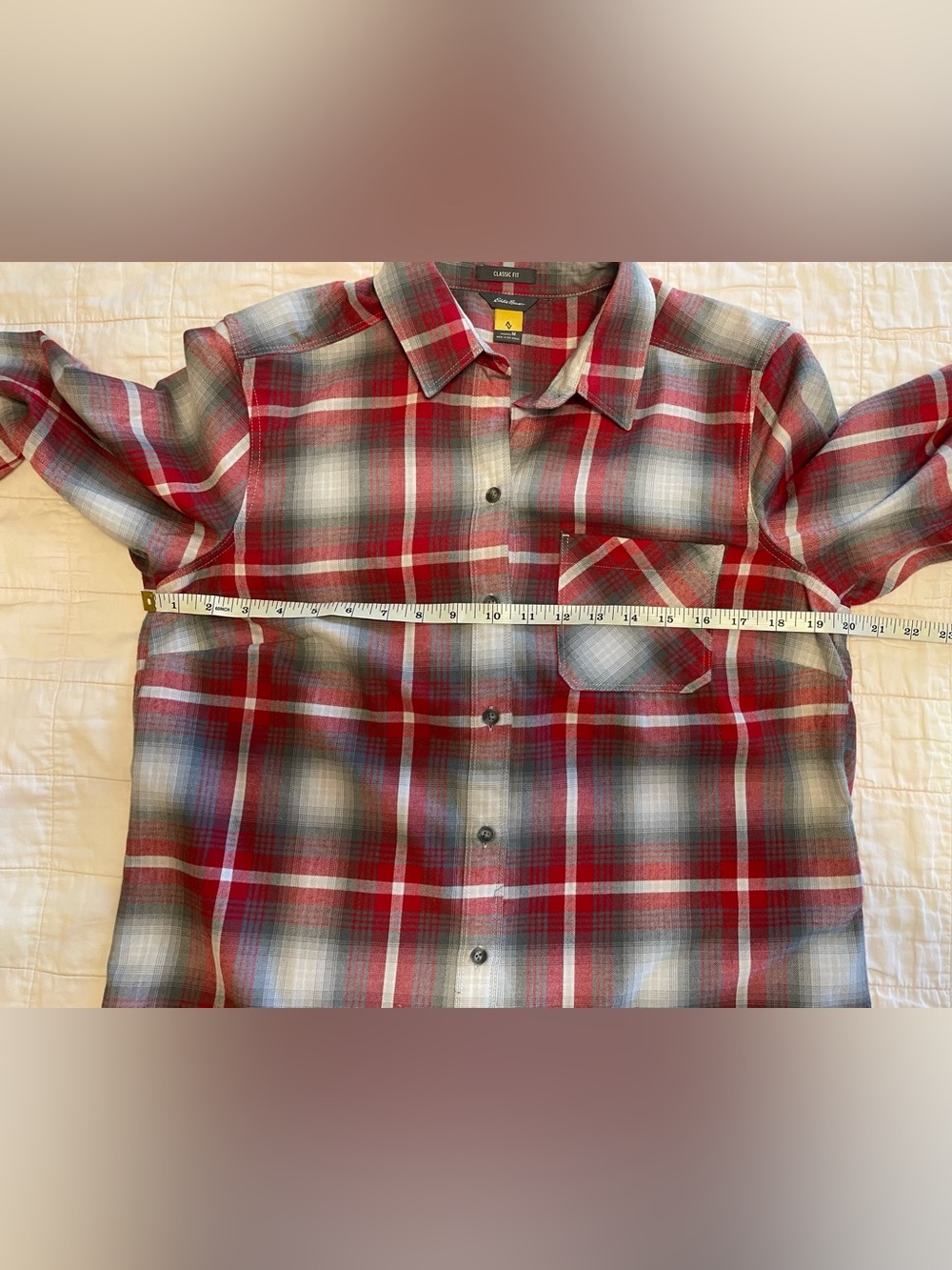 Eddie Bauer Red Gray Plaid Button-Down Shirt - Picture 4 of 5